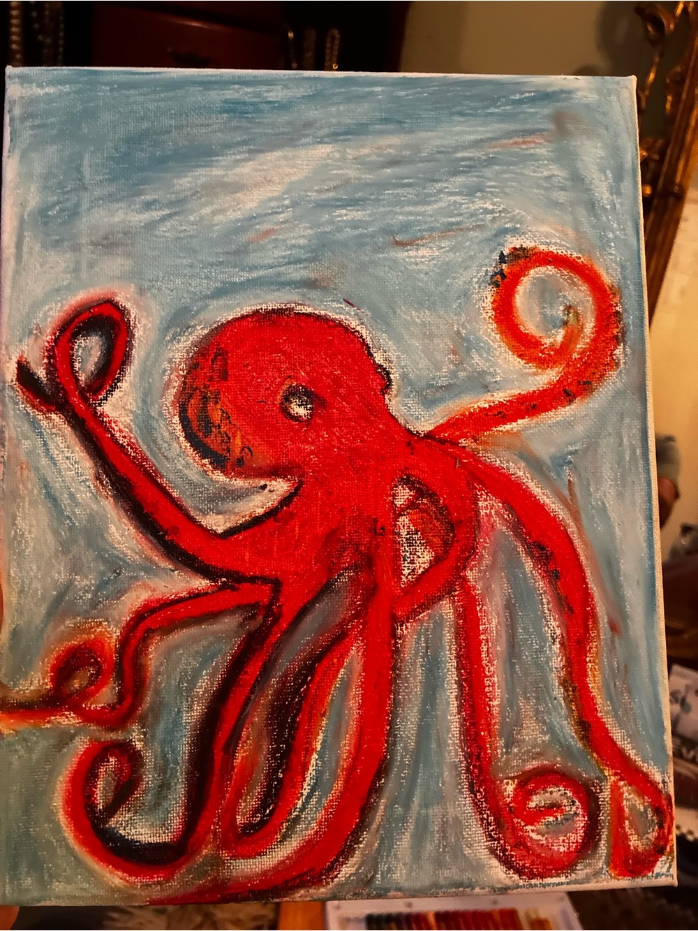 Red Octopus Canvas Art Print - Home Art